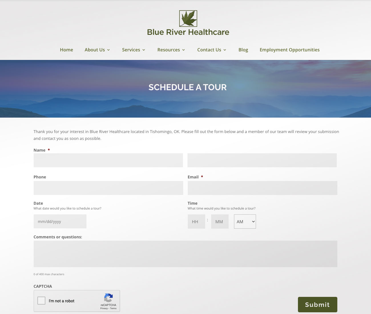 Schedule a tour at Blue River Healthcare